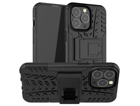 Funda TPU Híbrido de camada dupla resistente y absorvente de choque con suporte negro por iPhone 13 Pro 6.1