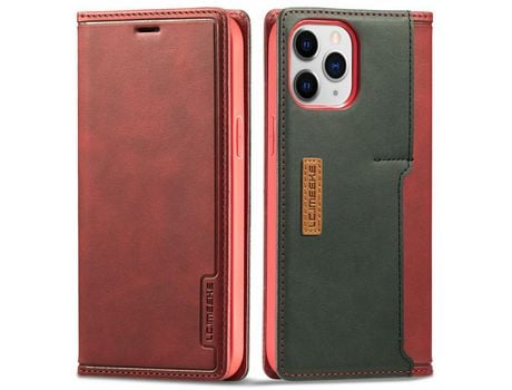 Funda PU + TPU LC.IMEEKE hebilla magnética con suporte por tarjeta rojo por iPhone 13 Pro 6.1