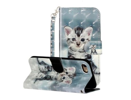 Carcasa PU impresión de patrón de blanqueamiento compunto de luz flip con apoyo gato por Apple iPhone 7/8/SE (2nd Gen)