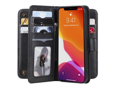Funda PU + TPU Anti-lágrimas con suporte y porta-tarjetas negro por iPhone 13 6.1
