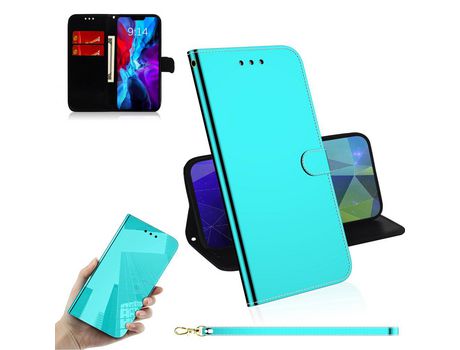 Carcasa PU mirror-like piel con bandolera cian por Apple iPhone 12 Max/12 Pro 6.1