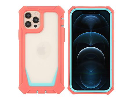Funda TPU + acrílico 2 en 1 desmontable Rosa coral/verde azulado por iPhone 12/12 Pro 6.1