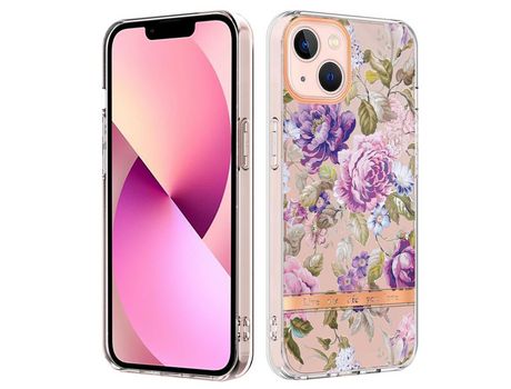 Funda TPU patrón floral galvanoplastia flexível peonía roxa por iPhone 13 6.1
