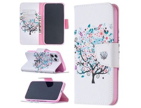 Carcasa PU impresión patrón árbol dy flores por Apple iPhone 12 Pro/12 Max 6.1