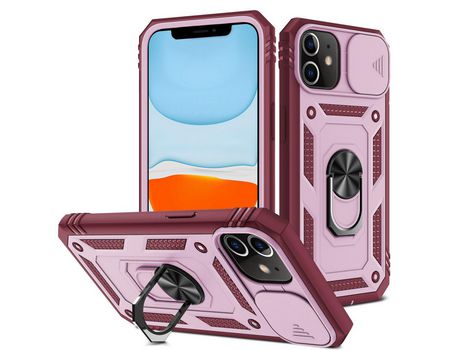 Funda TPU con suporte de anel rosa/rojo escuro por iPhone 12 6.1