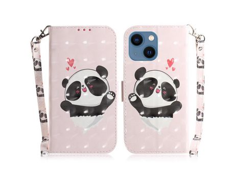 Funda PU + TPU decorazón de ponto de luz con suporte de panda fofo por iPhone 13 6.1
