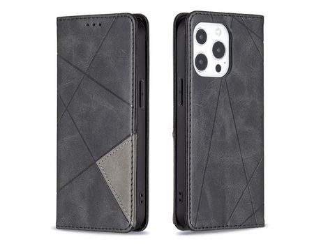 Funda PU + TPU patrón geométrico con suporte y porta-tarjetas negro por iPhone 13/13 Pro 6.1