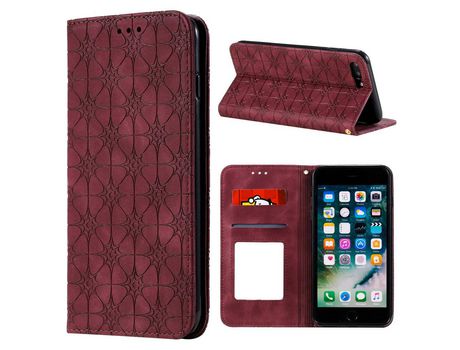 Carcasa PU superfíciy flor cunho absorvida auto- con slots de tarjeta rojo por Apple iPhone 7 Plus/8 Plus 5.5