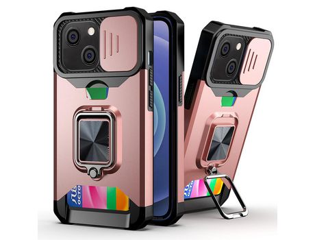 Funda TPU viseira solar híbrida desmontable con porta-tarjetas en ouro rosa por iPhone 13 6.1
