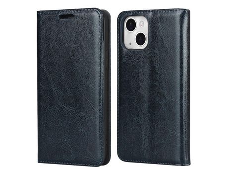 Funda de couro genuino textura de caballo Loco con poseedor de tarjeta azul por iPhone 13 mini 5.4