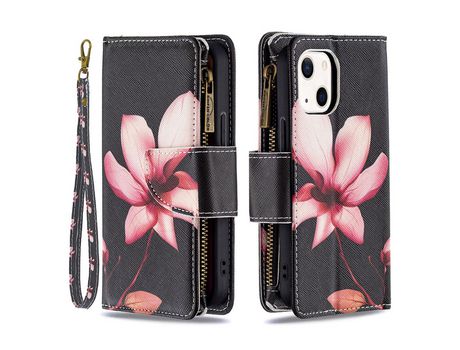 Funda PU + TPU bolso con zíper con suporte de lótus por iPhone 13 mini 5.4