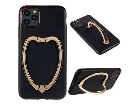 Funda TPU + PU galvanoplastia con suporte dobrável negro por iPhone 11 Pro 5.8