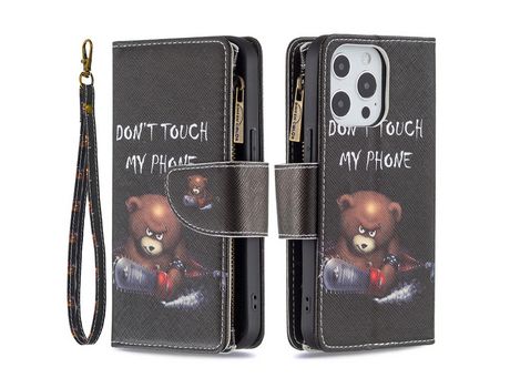 Funda PU + TPU zíper con suporte de urso por iPhone 13/13 Pro 6.1