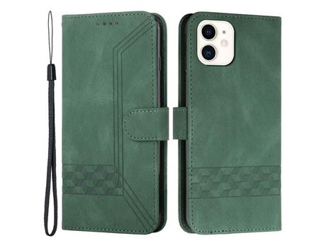 Funda PU patrón de linhas de losango verde escuro por iPhone 12 mini 5.4