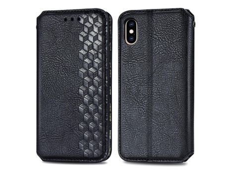 Funda PU patrón de losango negro por iPhone X/XS 5.8