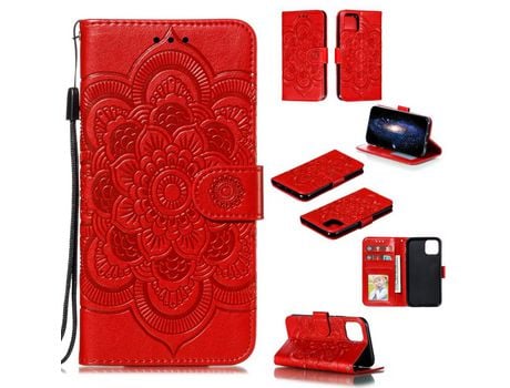 Carcasa PU teste patrón dy flor da mandala do sol rojo por Apple iPhone XS/X 5.8 pouces (2019)