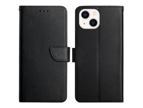 Funda de couro genuino textura napa anti-impresión digital negro por iPhone 13 6.1
