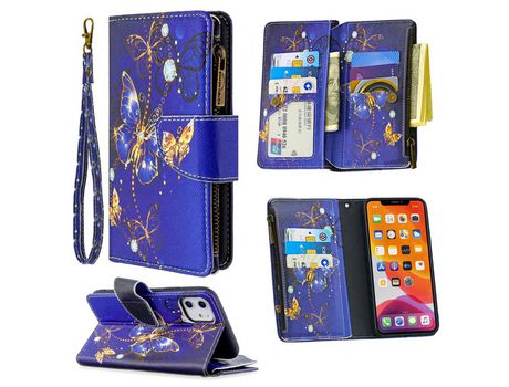 Carcasa PU estante de impresión patrón polilla azul por Apple iPhone 11 6.1