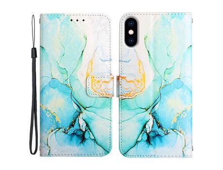 Funda PU patrón de mármol con soporte verde por iPhone X/XS 5.8