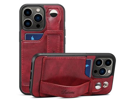 Funda TPU + PU con muleta por pulseira y porta-tarjeta rojo por iPhone 13 Pro Max 6.7