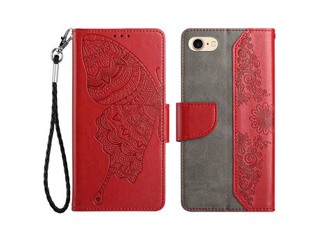 Funda PU patrón Anti-lágrimas mariposa y flor rojo por iPhone 7/8/SE (2020)/(2022)