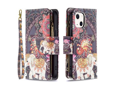 Funda PU + TPU bolso con zíper con suporte de elefante por iPhone 13 mini 5.4