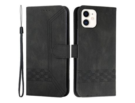 Funda PU patrón de linhas de losango negro por iPhone 12 mini 5.4