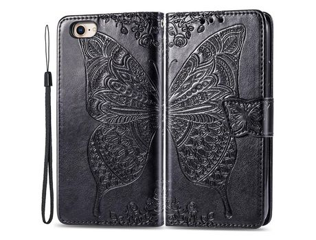 Funda PU patrón de mariposa y flor negro por iPhone 7 4.7 /8 4.7 /SE (2020)/SE (2022)