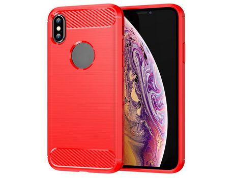 Funda TPU textura de fibra de carbono flexível rojo por iPhone XS Max 6.5