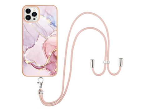Funda TPU Galvanoplastia de mármol con cabo ajustável Ouro rosa por iPhone 13 Pro Max 6.7