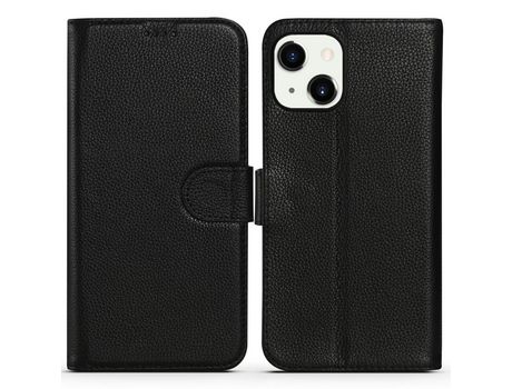 Funda de couro genuino + TPU Cerrar magnético textura lichia con fundo negro por iPhone 13 6.1