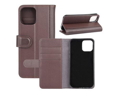 Carcasa de couro genuíno con apoyo marrom por Apple iPhone 12 Pro Max 6.7