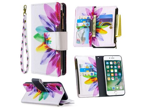 Carcasa PU estante de impresión patrón pétalas coloridas por Apple iPhone SE (2nd Gen)/8/7