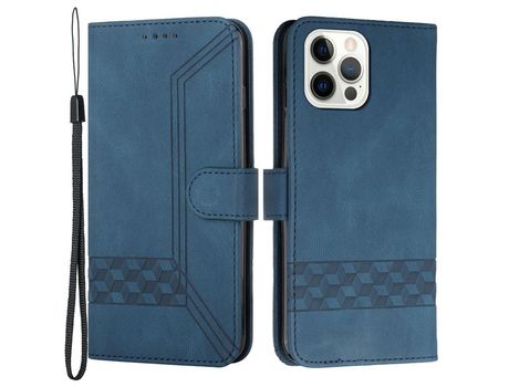 Funda PU patrón Anti-lágrimas losango y linhas azul por iPhone 13 Pro 6.1