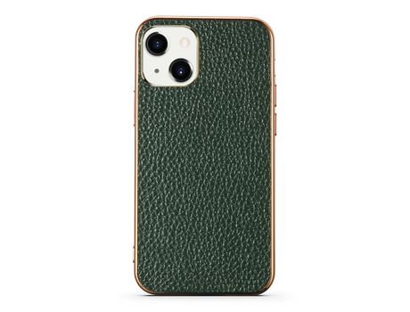 Funda TPU + couro genuino à prova de poeira galvanizado textura verde lichia por iPhone 13 mini 5.4
