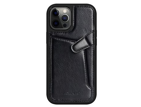 Carcasa TPU + PU con suporte por tarjeta negro por Apple iPhone 12 Pro Max