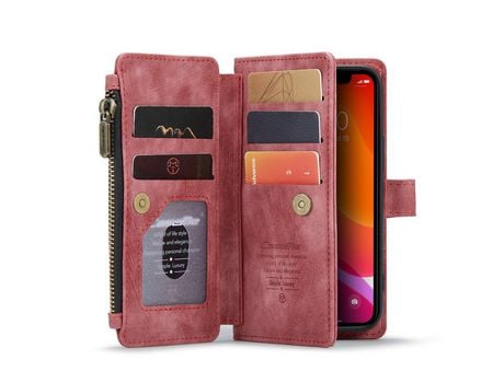 Funda PU + TPU CASEME anti-queda con Cerrar con suporte y porta-tarjetas rojos por iPhone 12 mini 5.4