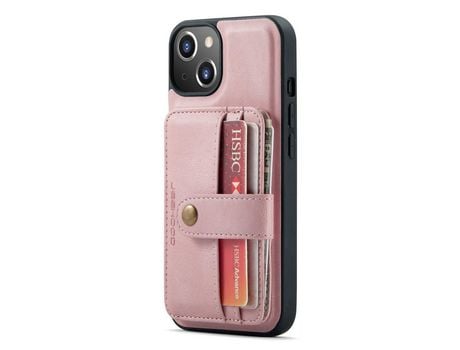 Funda TPU + PU JEEHOOD 2 en 1 desmontable magnético cuadra de RFID con suporte por tarjeta rosa por iPhone 13 mini 5.4