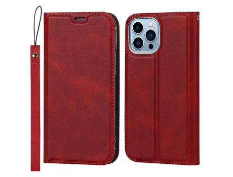Funda TPU + PU con poseedor de tarjeta y cable rojo por iPhone 13 Pro 6.1