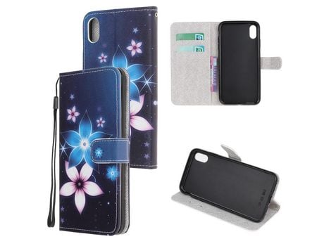 Carcasa PU textura cruzada estampada con suporte y bandolera flor por Apple iPhone XR 6.1
