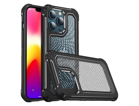 Funda TPU textura híbrida de fibra de carbono flexível negro a prueba de choques por iPhone 13 6.1