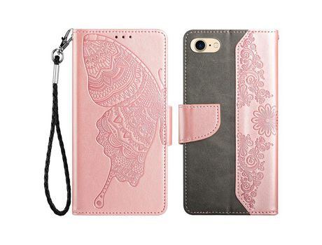 Funda PU patrón Anti-lágrimas mariposa y flor ouro rosa por iPhone 7/8/SE (2020)/(2022)