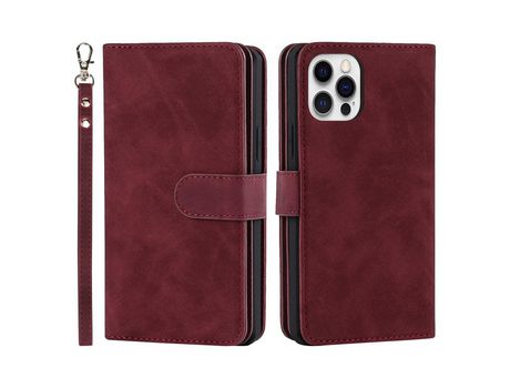 Funda PU + TPU desmontable con suporte por vinho tinto por iPhone 12 Pro/iPhone 12 6.1