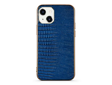 Funda TPU + couro genuino textura de lagarto galvanizado azul por iPhone 13 6.1