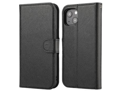 Funda PU + TPU Textura cruzada desmontable 2 en 1 con suporte negro por iPhone 13 6.1