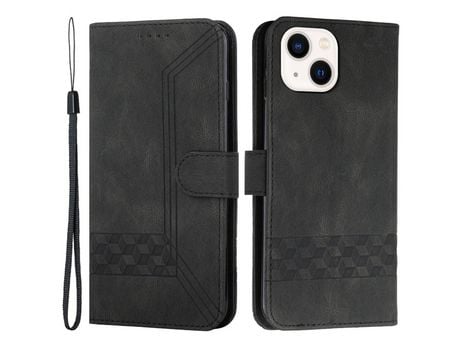 Funda PU patrón de linhas de losango negro por iPhone 13 6.1