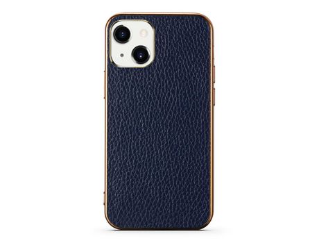 Funda TPU + couro genuino à prova de poeira galvanizado textura azul lichia por iPhone 13 mini 5.4
