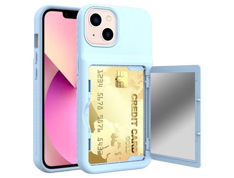 Funda TPU + acrílico con porta-tarjetas y espelho oculto azul claro por iPhone 13 6.1