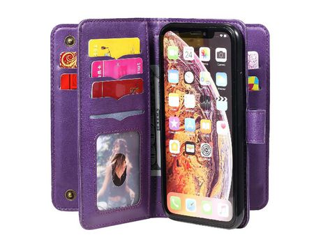 Funda PU + TPU con suporte y 10 porta-tarjetas púrpuras por iPhone XR 6.1