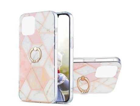Funda TPU 20 mm galvanizado patrón de mármol con suporte giratório rosa/branco por iPhone 13 Pro Max 6.7